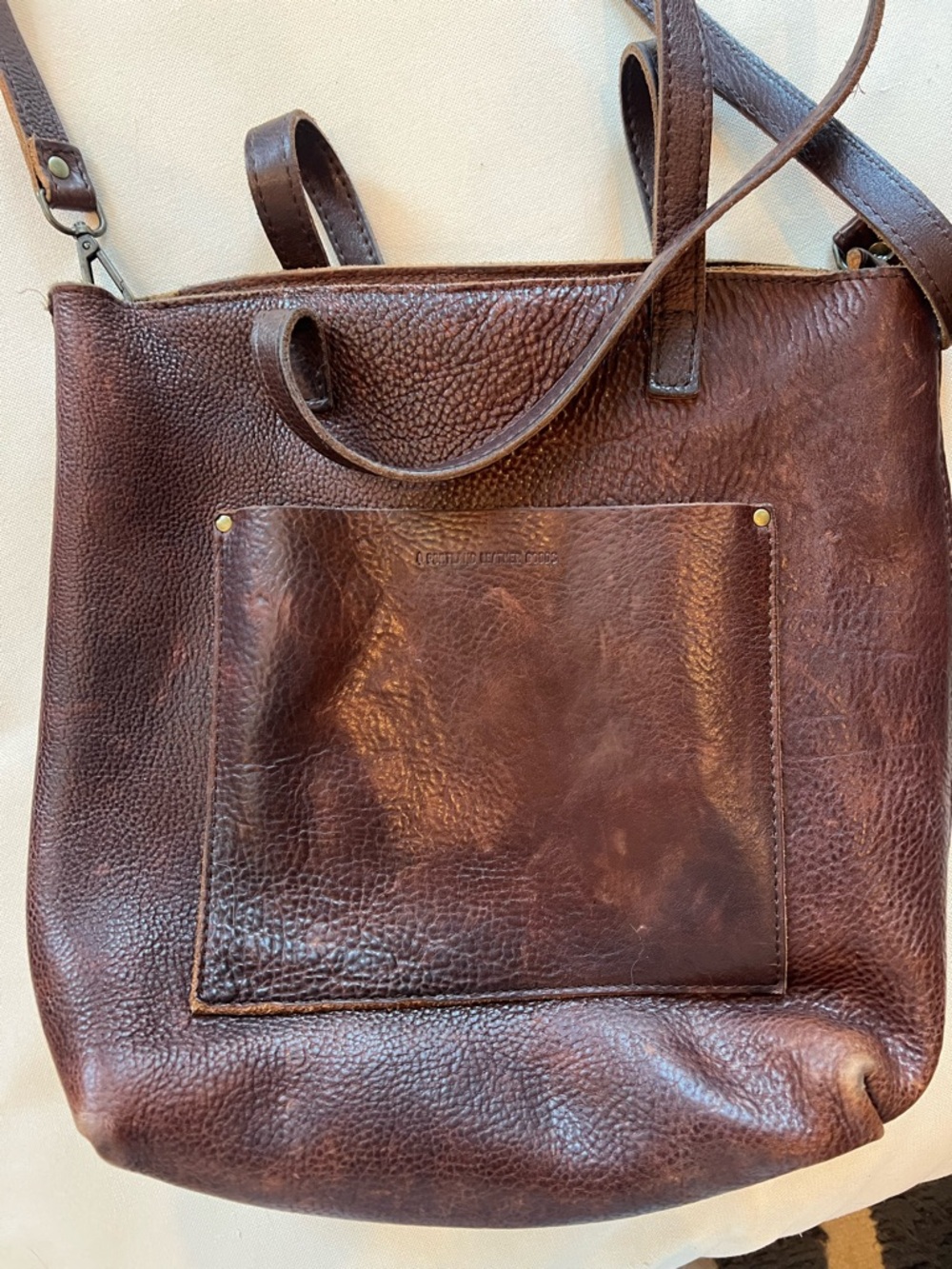 Portland Leather Coldbrew Brown Crossbody Tote Bag with Adjustable Strap - Picture 6 of 10